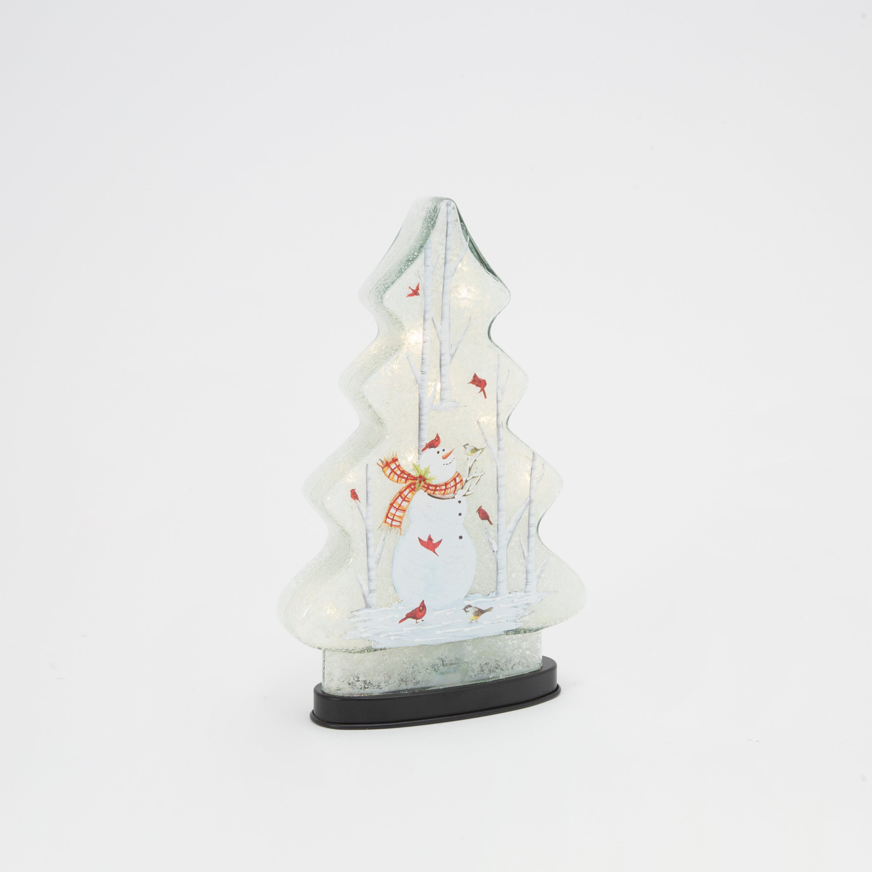Illuminated 12 in H Battery Operated Lighted Glass Holiday Snowman Design Decor